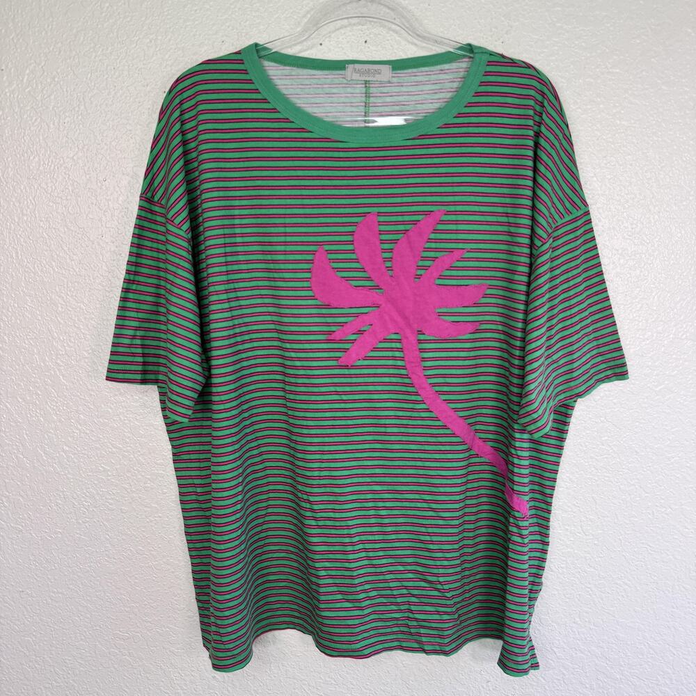 Ragabond Studio x Free People Shirt Womens XL Palm Applique Tee Striped USA